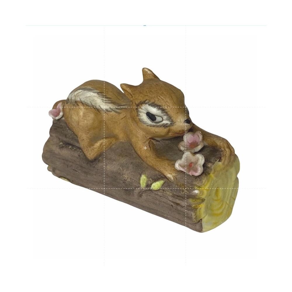 B. Utley Ceramic Chipmunk Figurine Vintage 1973 Woodland Log Mini Sculpture READ